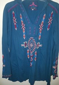 Johnny Was teal pull over Hoodie size L